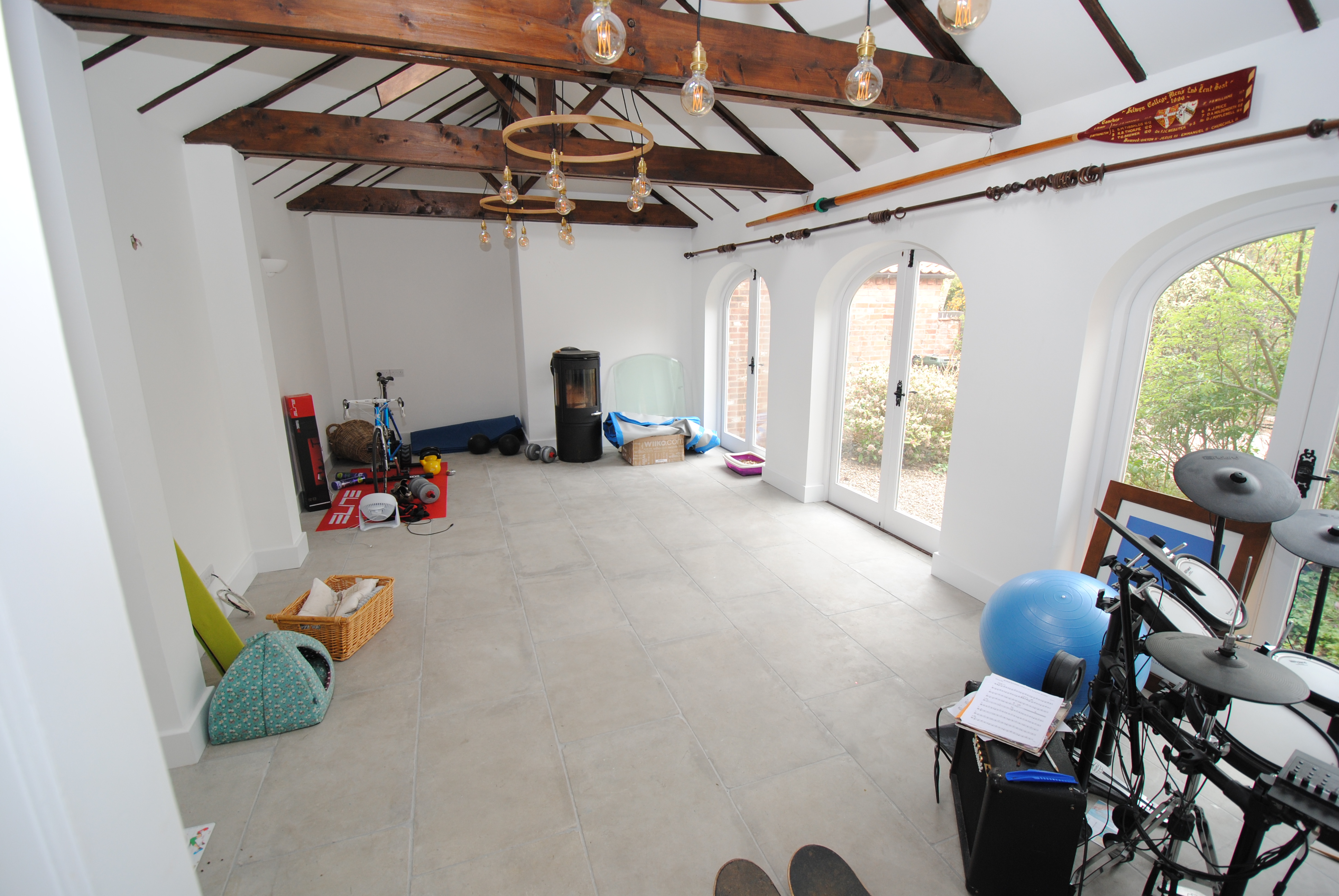 before after renovated barn conversion family reception room