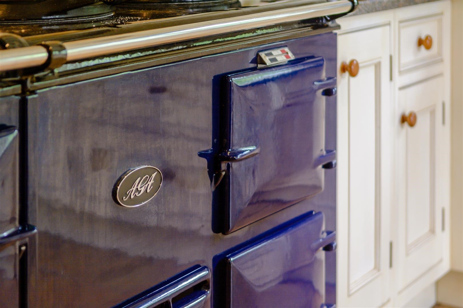 close up deep navy blue AGA oven cooker