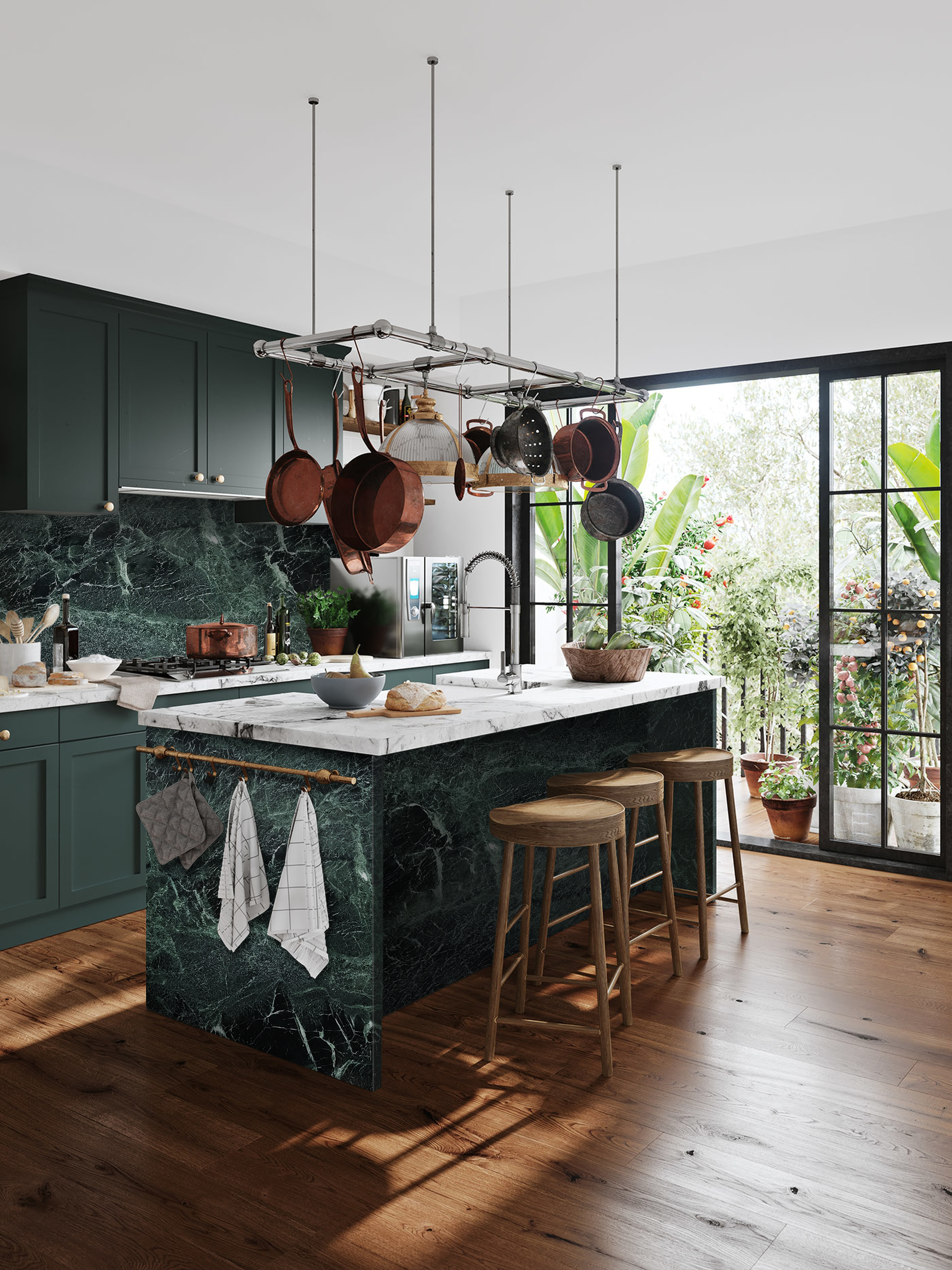 Cullifords Green Verde Tinos Carrara Mix Kitchen Marble Surface 