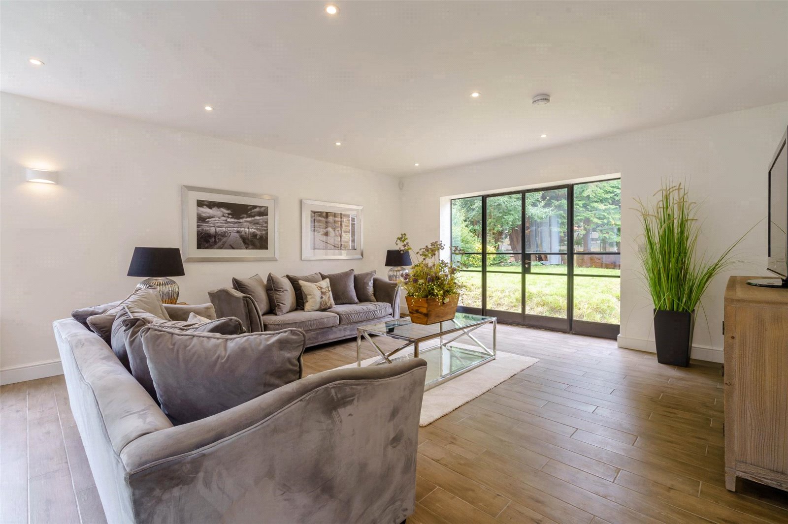 grey modern interior living room renovation crittal windows