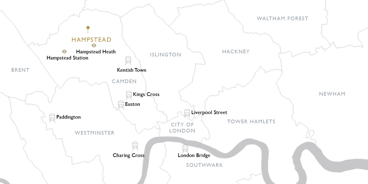map of Hampstead, London and tube stations