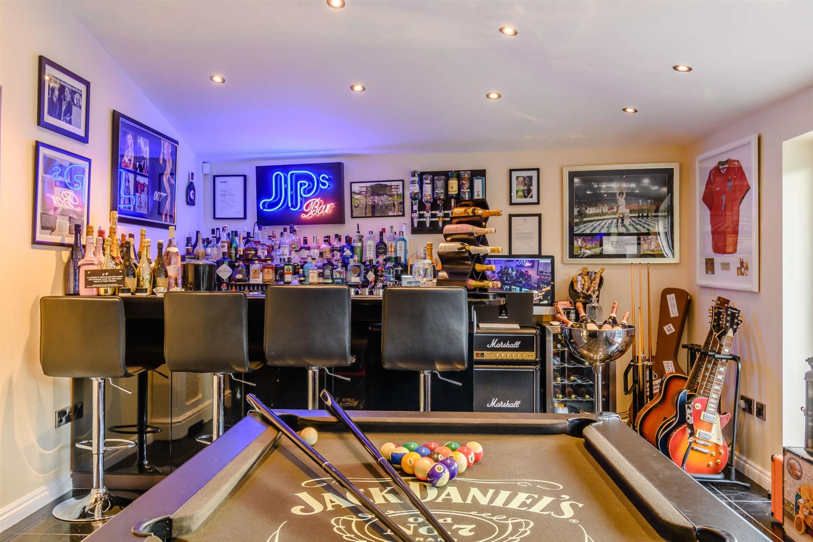 home entertainment bar and games room spots and guitars