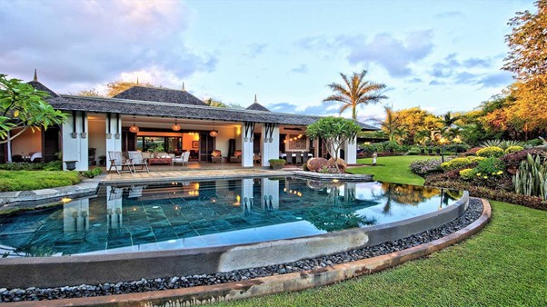 luxury villa unique Japanese influenced architecture international property with swimming pool in mauritius