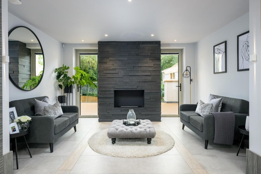 symmetrical grey modern style living room
