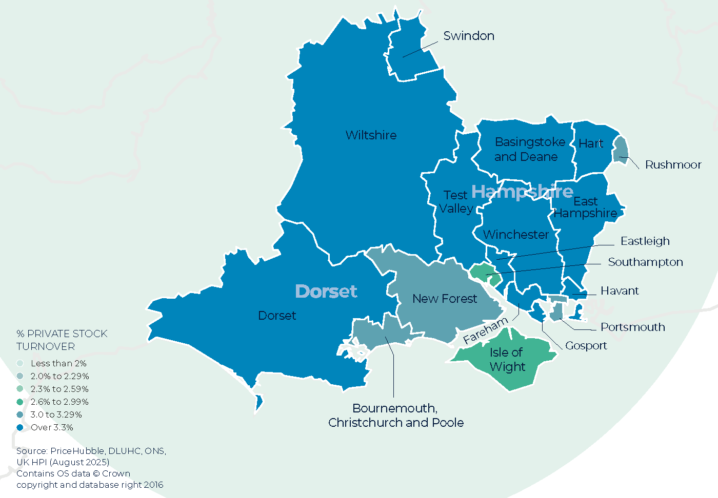 Southern - Isle of Wight, Dorset, Hampshire, Wiltshire  Winter Map