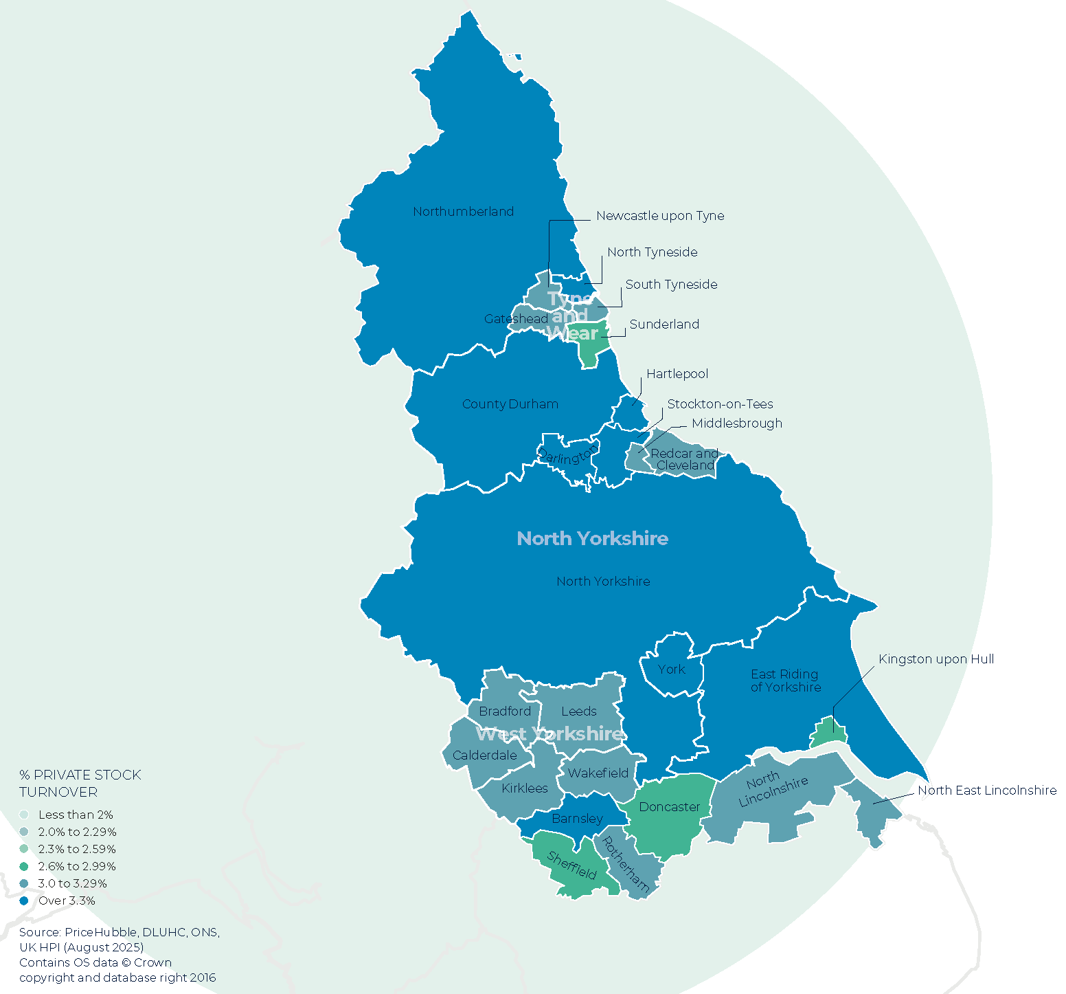 North East, Yorkshire and the Humber Winter Map