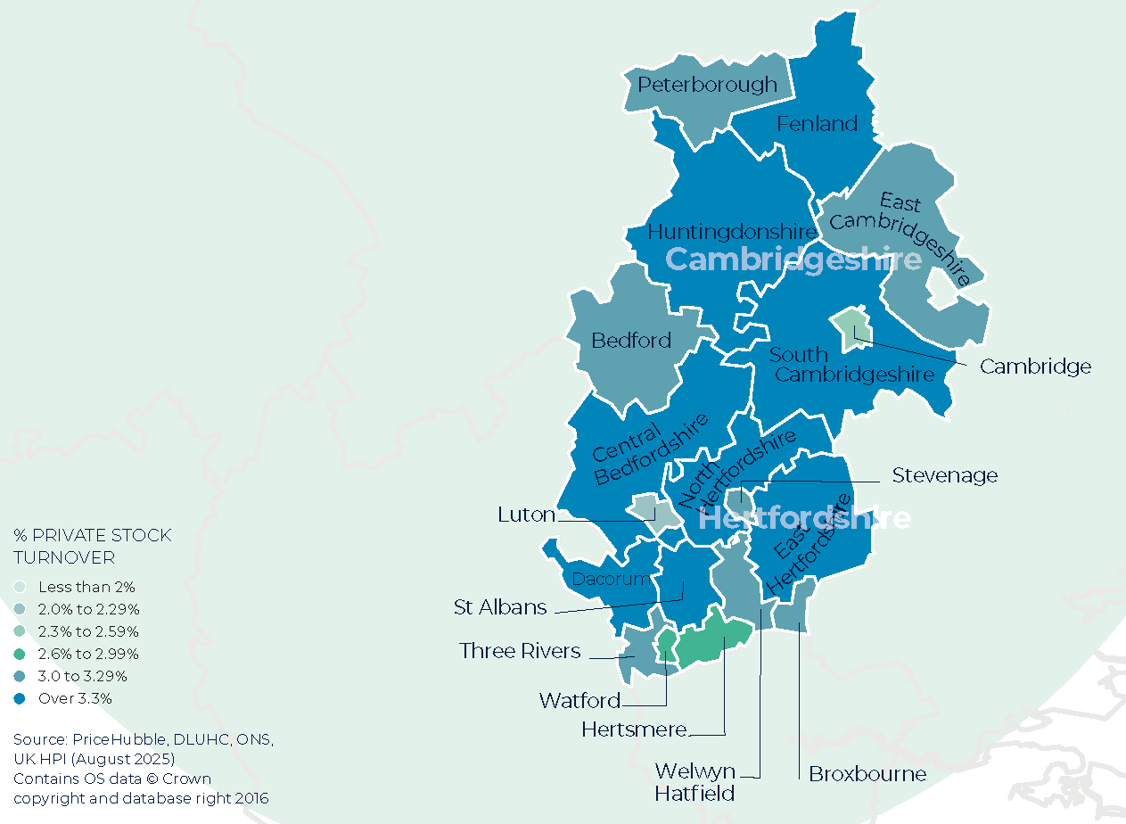 Herts, Beds and Cambridgeshire Winter Map