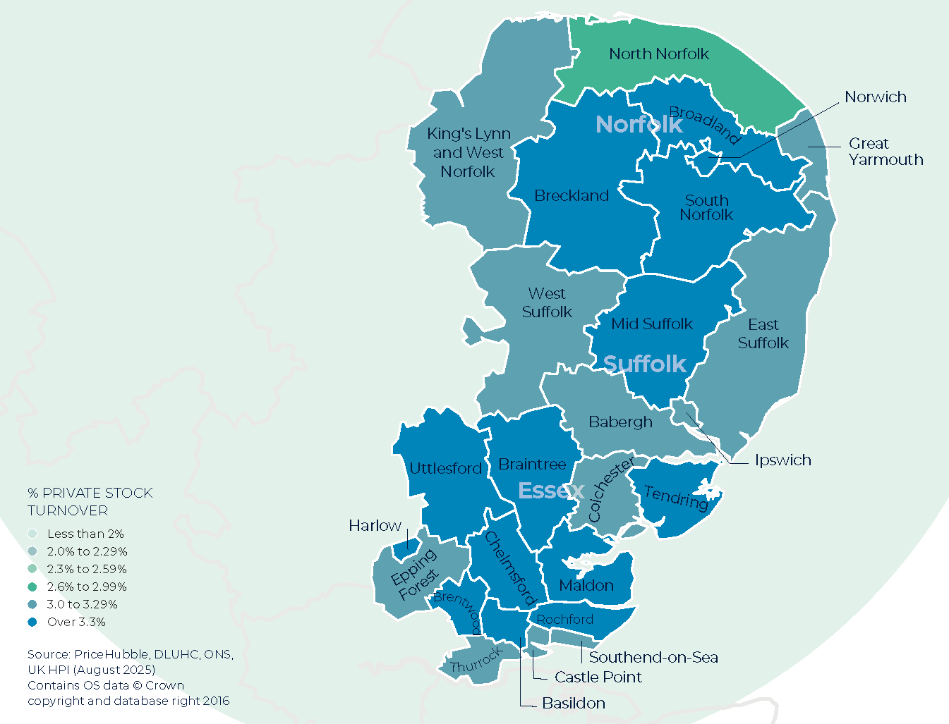 Essex, Norfolk and Suffolk Winter Map