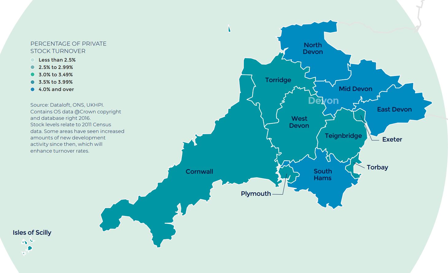 Devon and Cornwall annual rate of price change regional property market report map