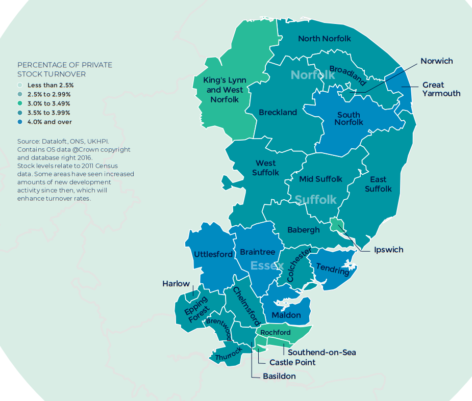 Essex Norfolk and Suffolk annual rate of price change regional property market report statistics