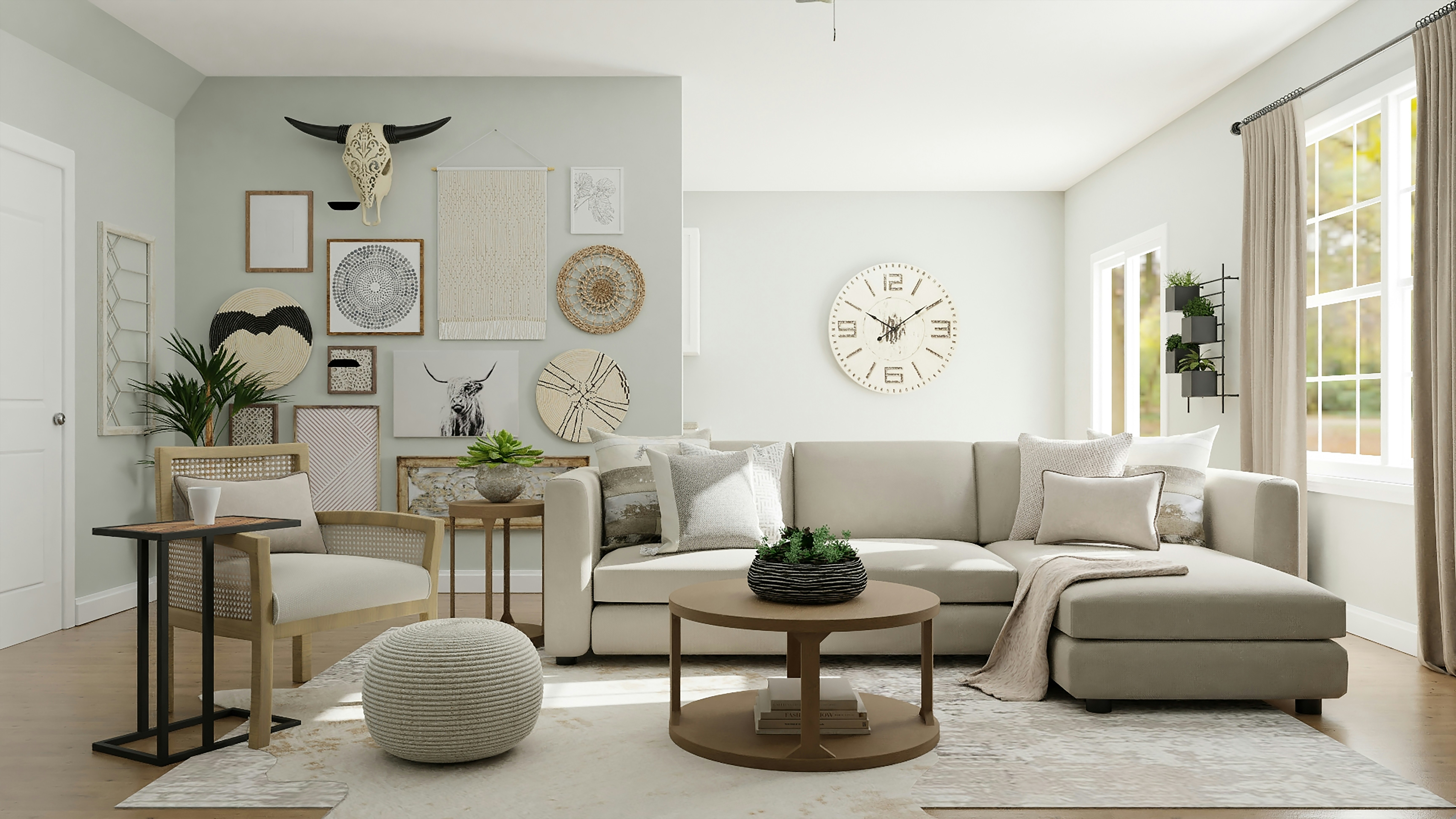 living room with clock