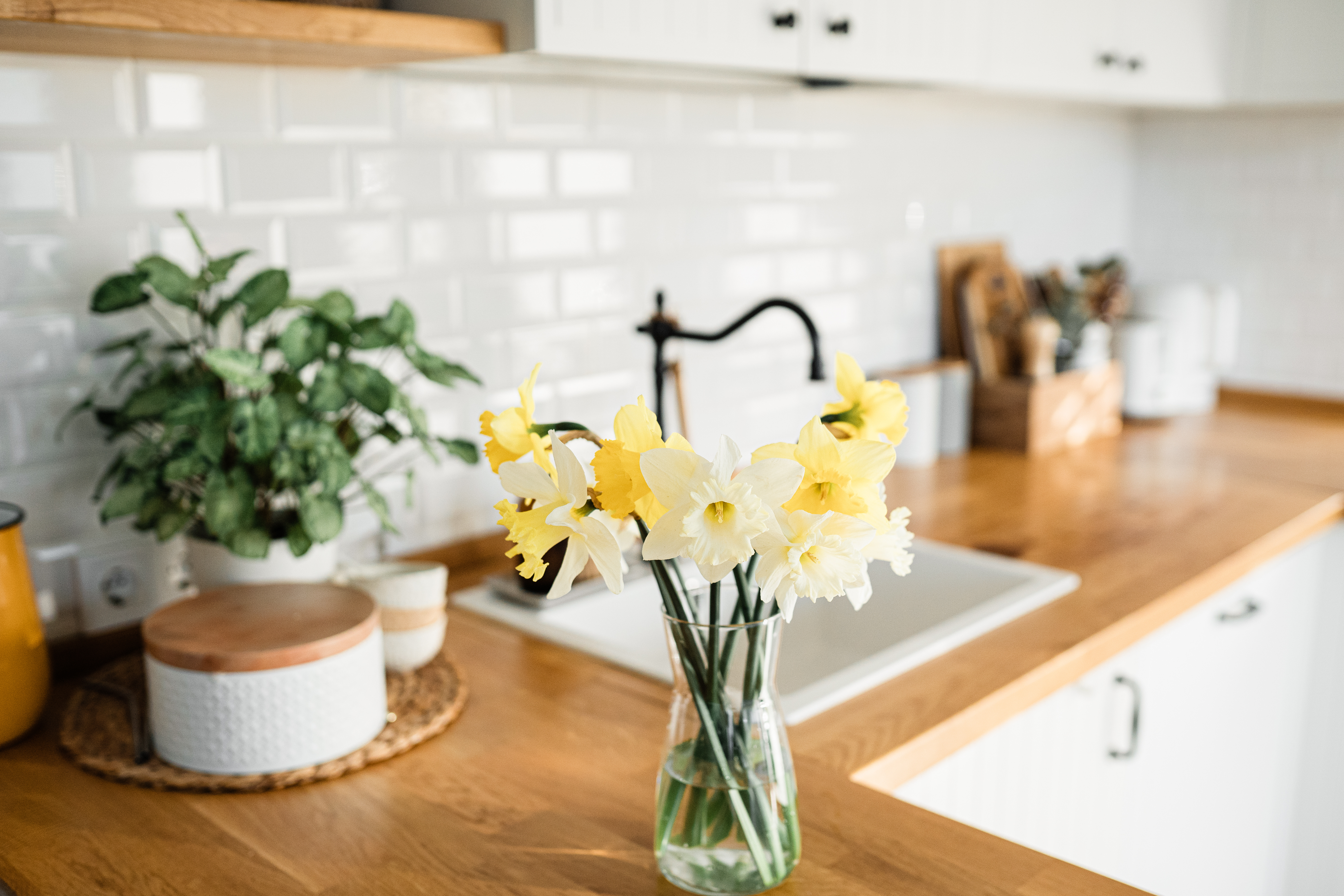 Nothing brightens up a room quite like a vase filled with blooming yellow daffodils