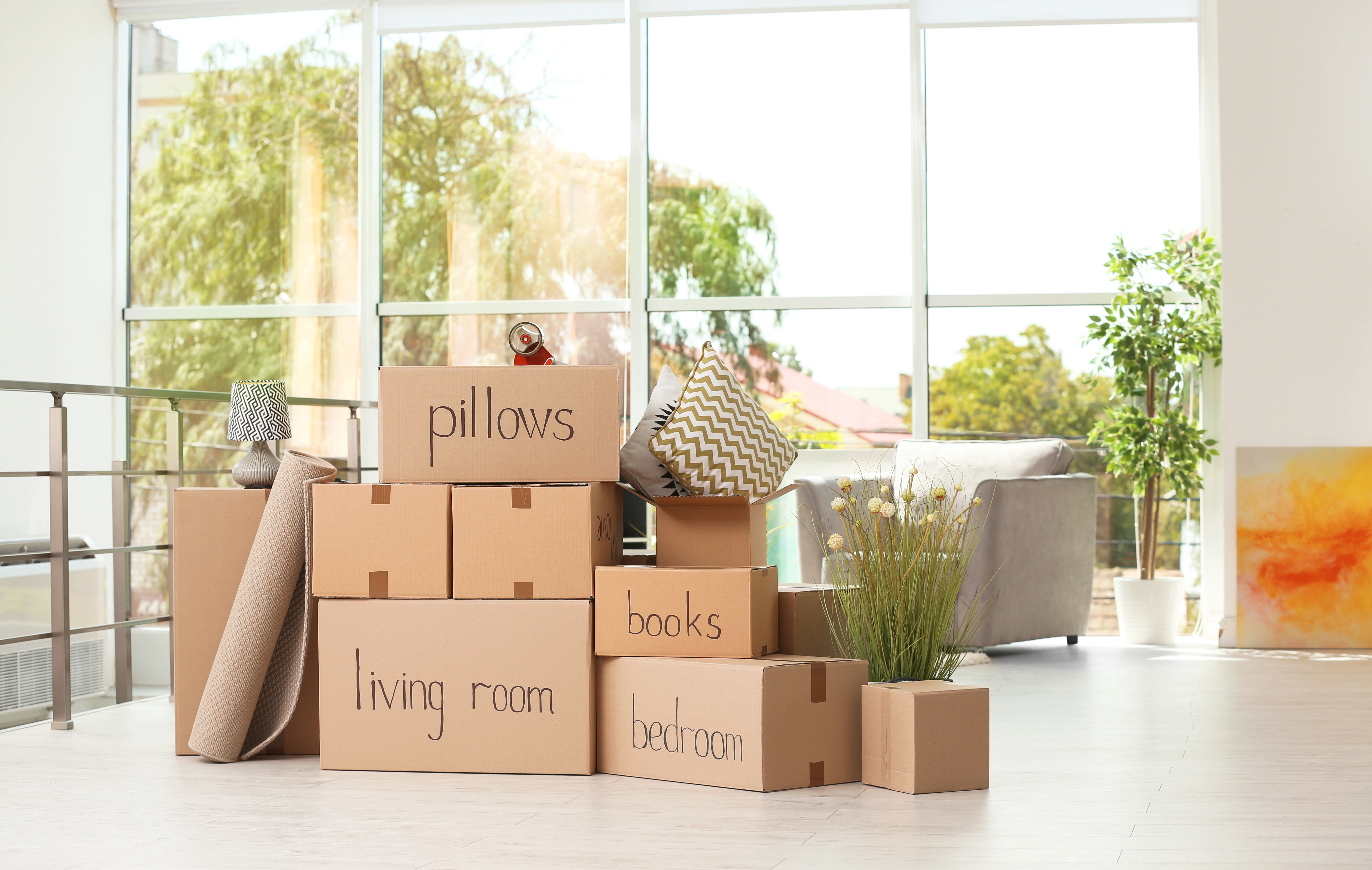 organised moving house boxes with labels