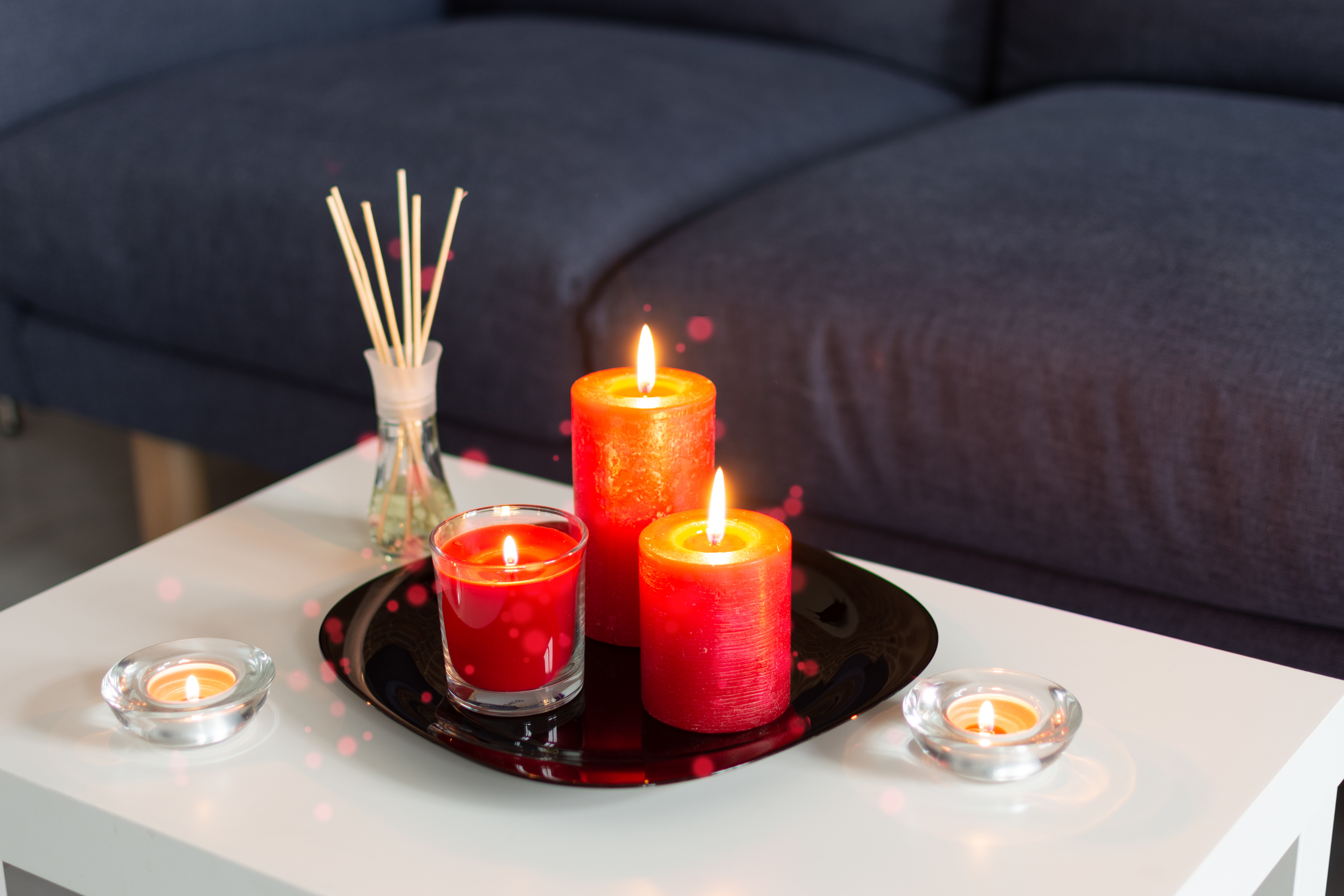 scented candles on coffee table interiors