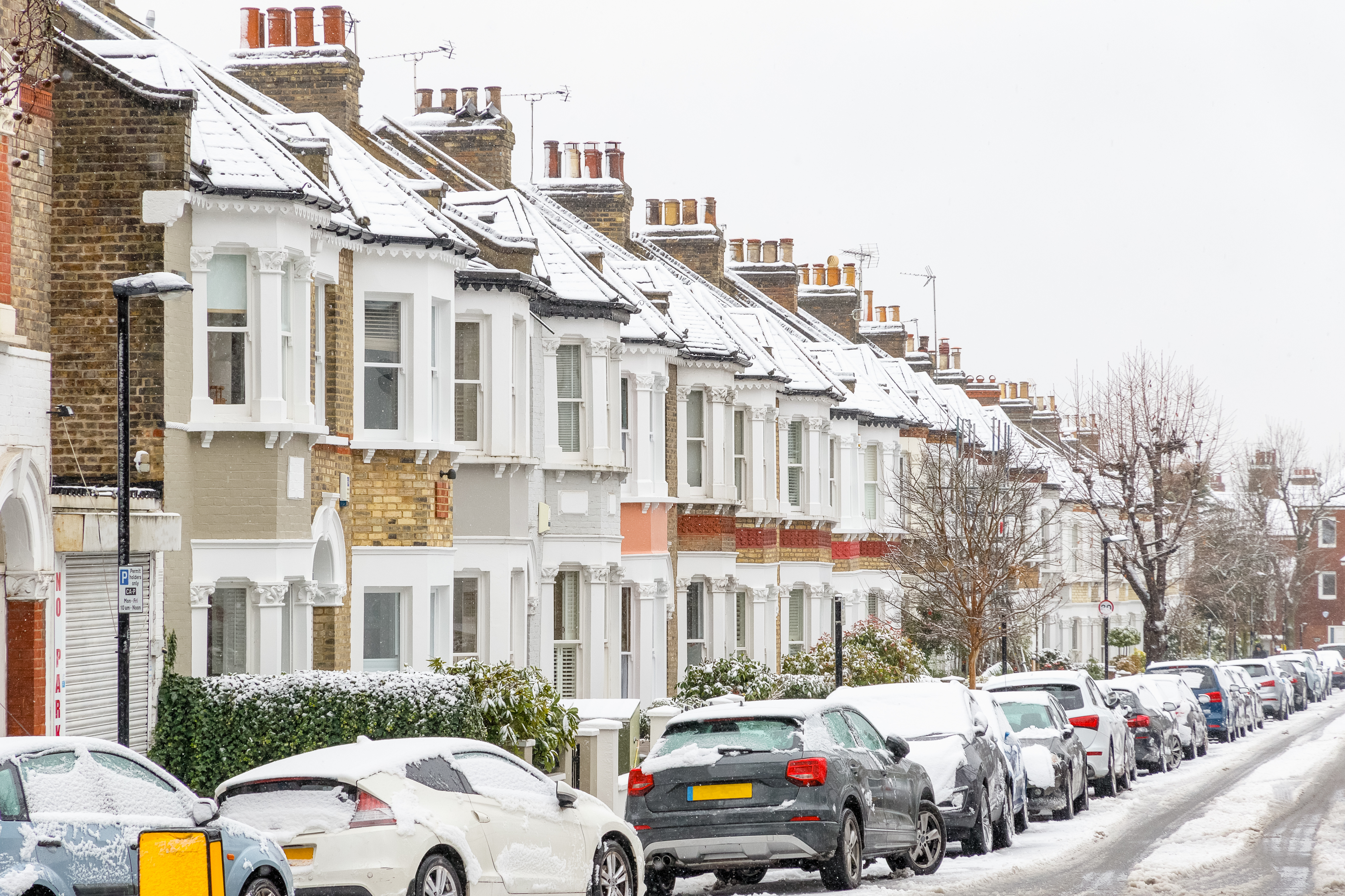 UK terrace houses with snow in winter