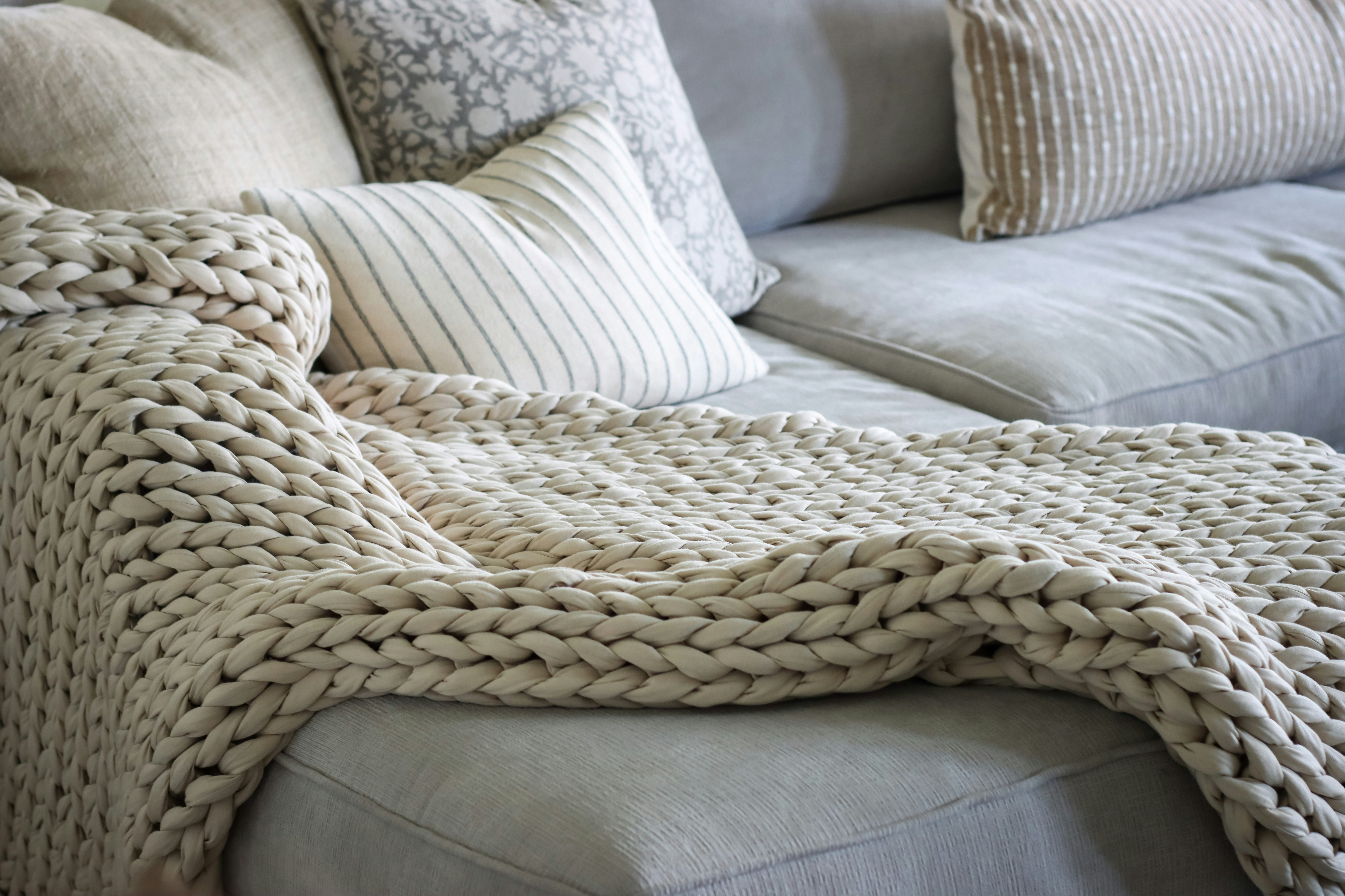 sofa with blankets
