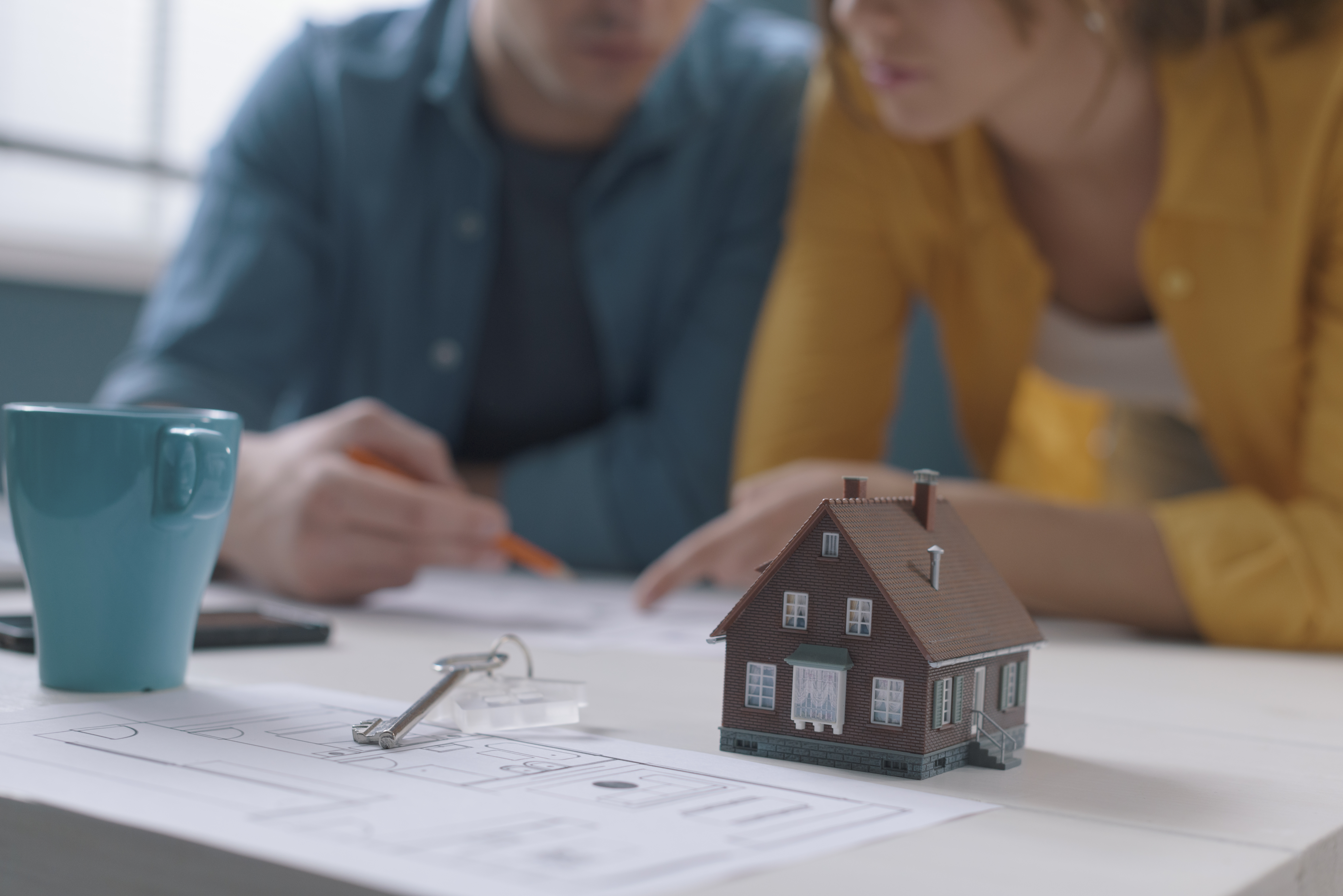 Young couple working on their house project together