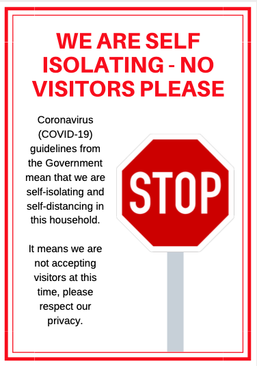 A5 = 150x200mm We are self isolating door sticker Stop the spread of viruses 