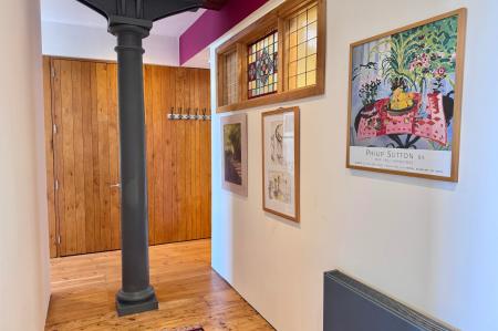 Hallway with Stained Glass Window