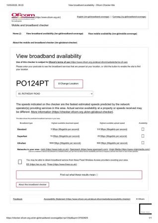 View broadband availability - Ofcom Checker title.