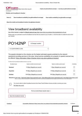 View broadband availability - Ofcom Checker title.