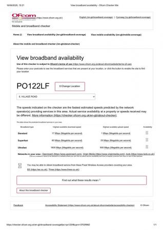 View broadband availability - Ofcom Checker title.