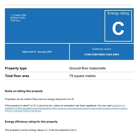 Energy Performance Certificate for Coates Walk, TW8