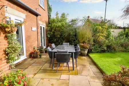 Patio with pond