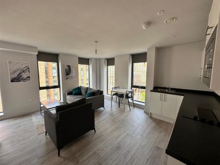 open plan lounge kitchen.